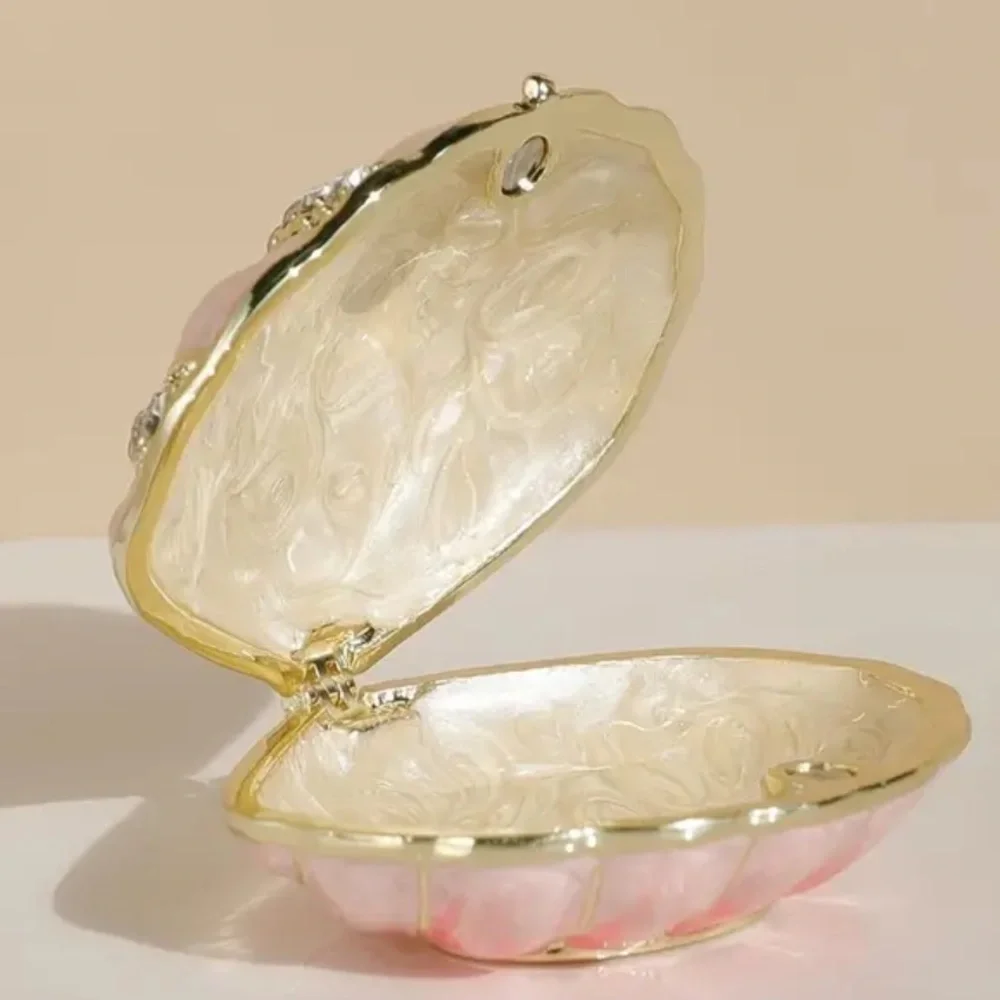 Pink Enamel Crystal Shell Jewelry Box Trinket Holder NWT
